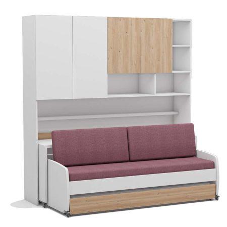 Opklapbed Icon compact met kast en bank - hout