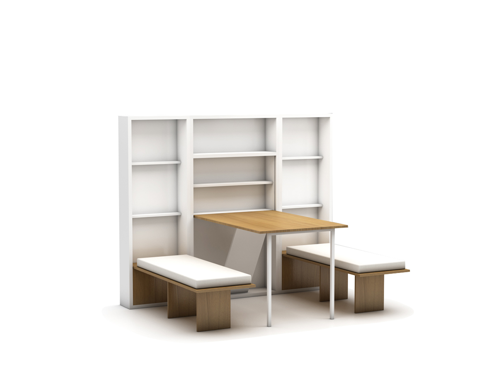 opklapbare eettafel en bank