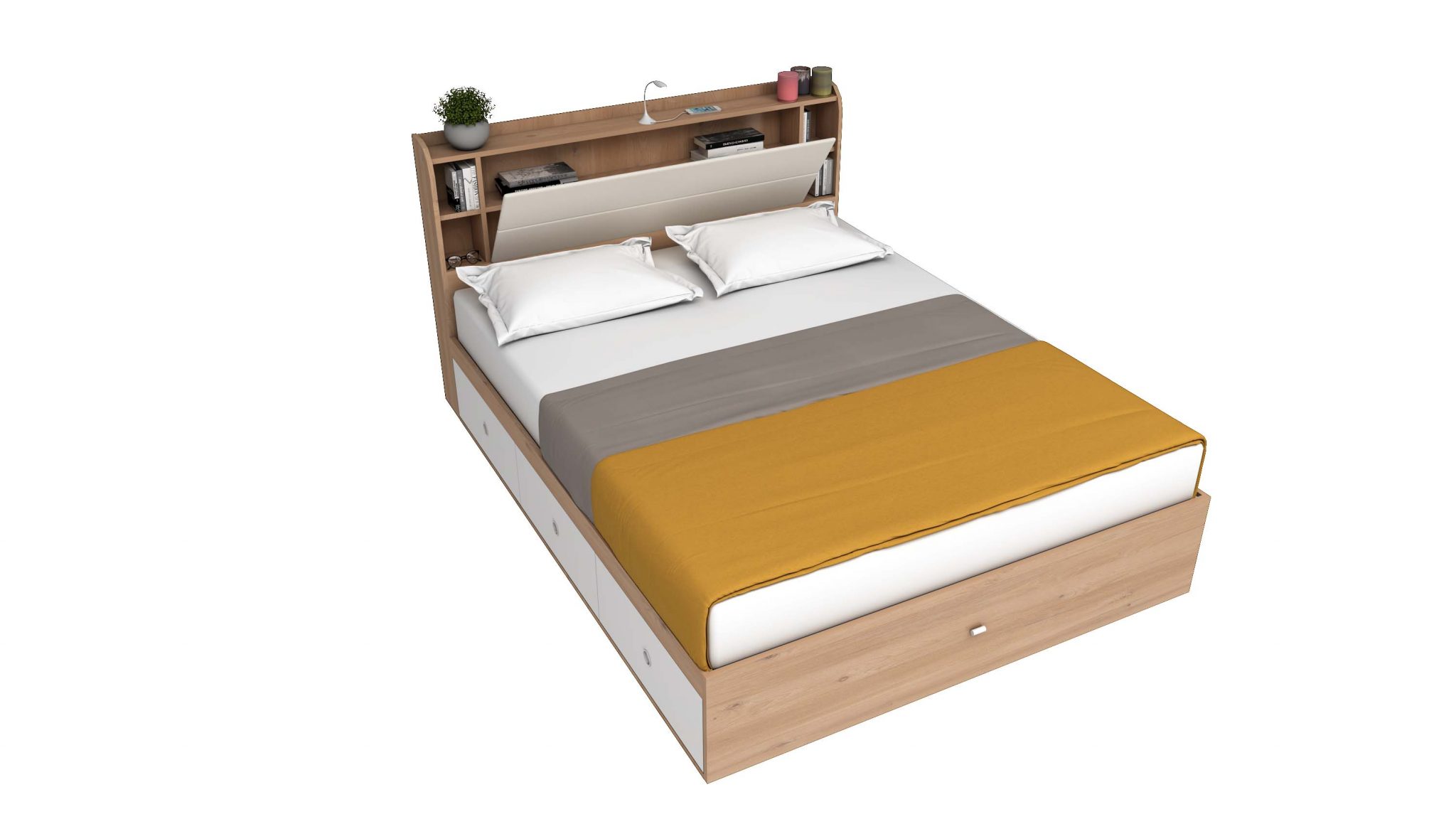 Tweepersoons houten opberg bed 150 x 200 cm