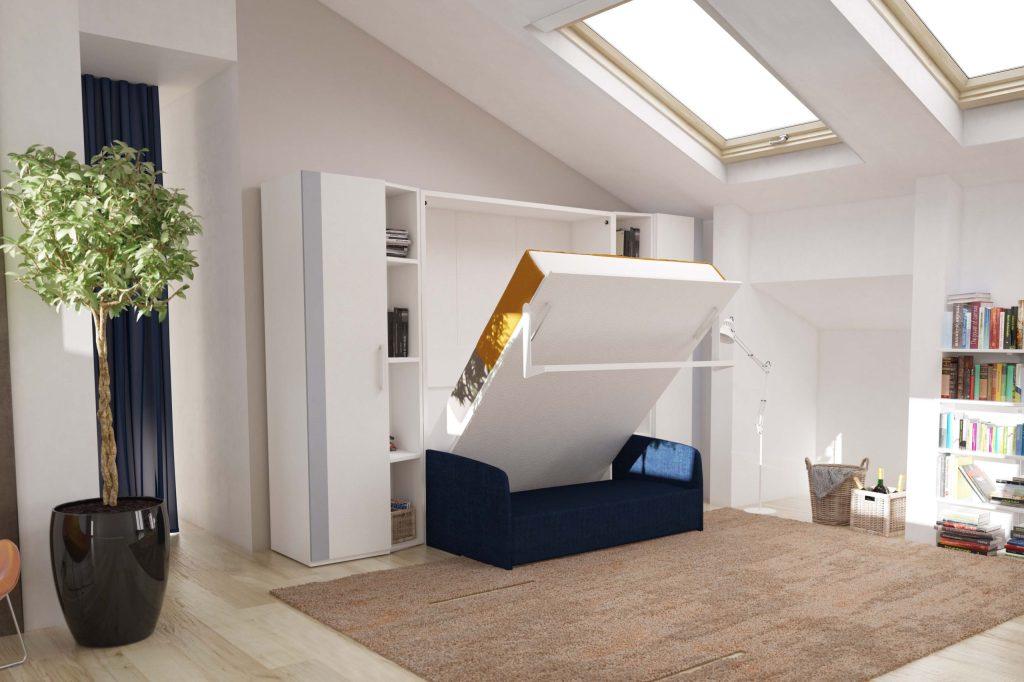 Combinatie Tweepersoons opklapbed Diva loft met bank crème