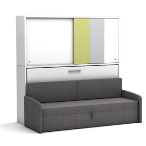 bedkast met grijze bank