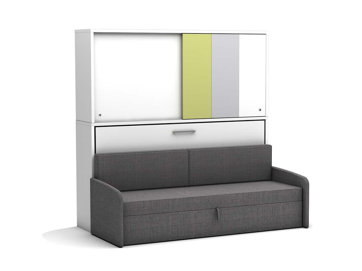 bedkast met grijze bank