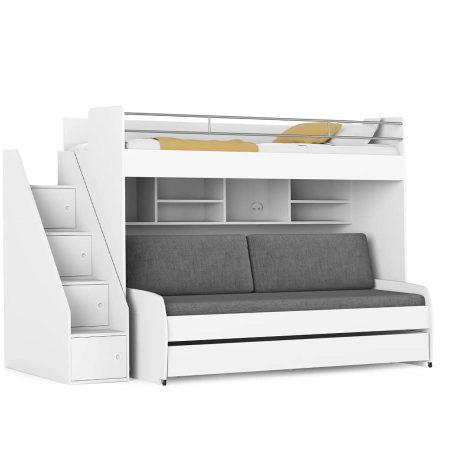 Opklap stapelbed 3 personen - Icon wit met bank grijs